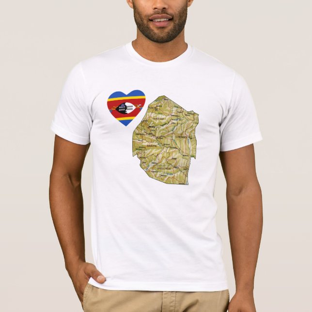 Eswatini Flag Heart and Map T-Shirt (Front)