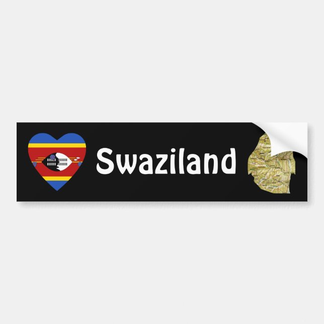 Eswatini Flag Heart + Map Bumper Sticker (Front)