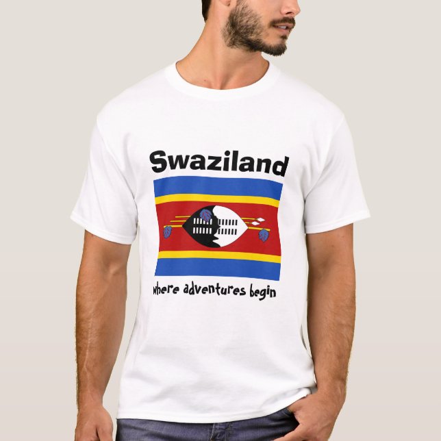 Eswatini Flag + Map + Text T-Shirt (Front)