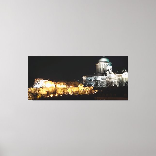Esztergom Basilica lit up for Christmas. Canvas Print (Front)