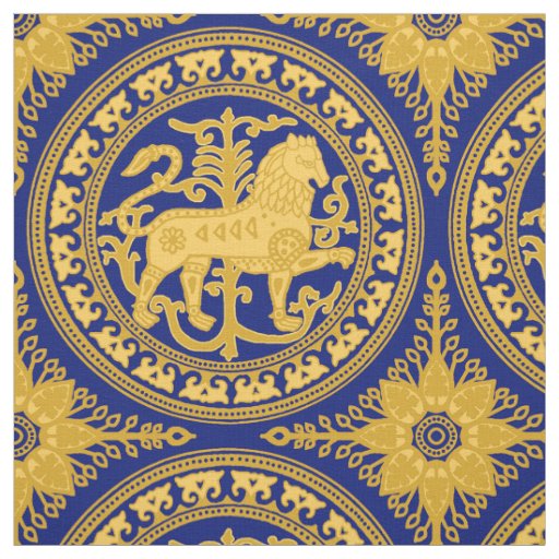 Esztergom Lion, Yellow on Royal Blue Fabric