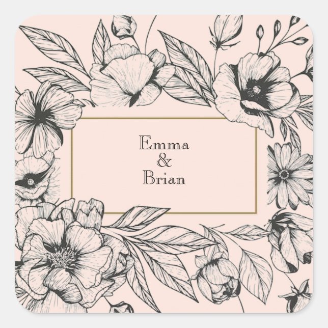 Etched antique Floral frame Square Sticker (Front)