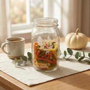 Etched Autumn Foliage Mason Jar Glass