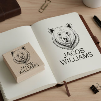 Etched Bear Head With Full Name Wood Art Stamp