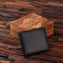Etched Box & Black Script Men's Leather Wallet