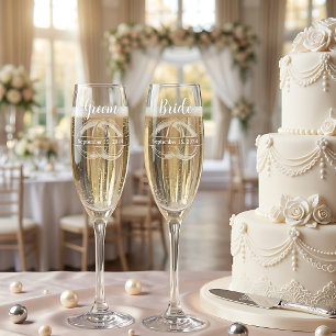 Etched Bride and Groom Wedding  Champagne Flute