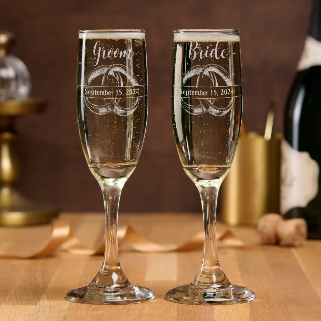 Etched Bride and Groom Wedding  Champagne Flute (Party)