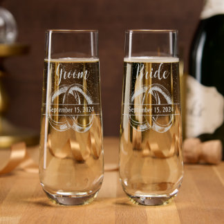 Etched Bride and Groom Wedding  Stemless Champagne Flute