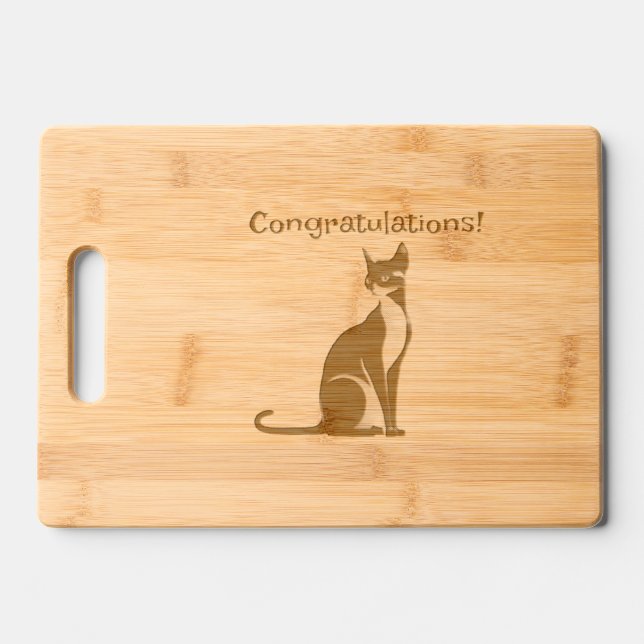 Etched Cat Cutting Board Personalize Text Name (Front)
