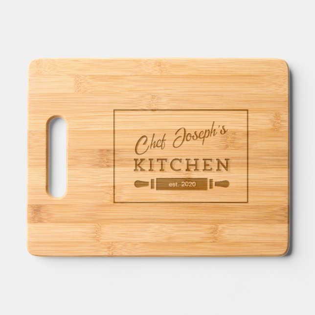 Etched Chef Name Kitchen Wooden Template Engraved Cutting Board (Front)