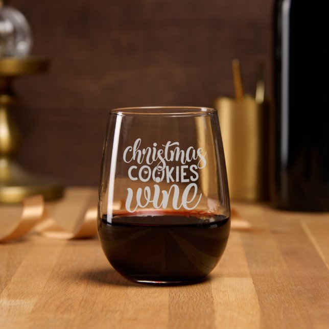 Etched Christmas Cookies Wine Stemless Wine Glass (Party)
