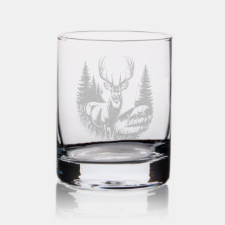 Etched Deer Rustic Cabin Barware Rocks Glass