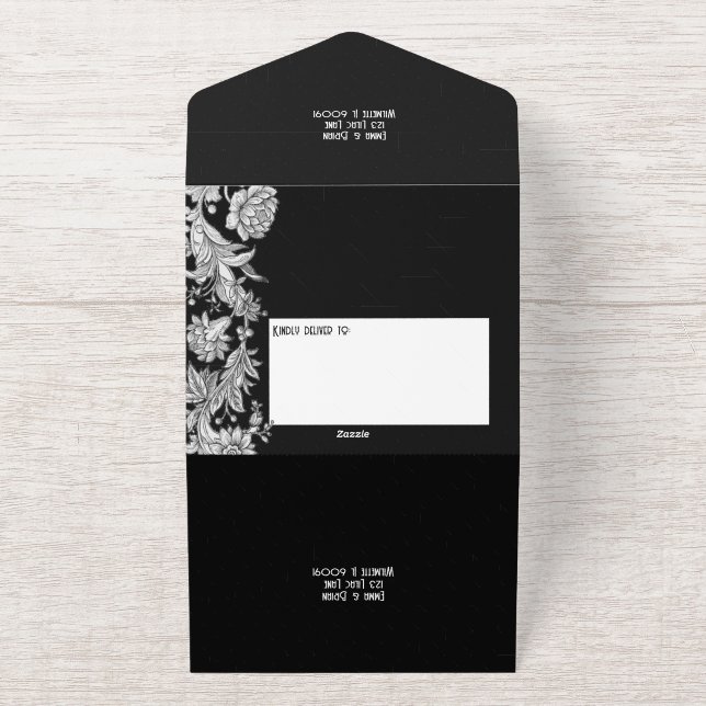 Etched floral All in One Wedding Invite (Outside)