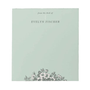 Etched Floral Illustration Notepad - Green