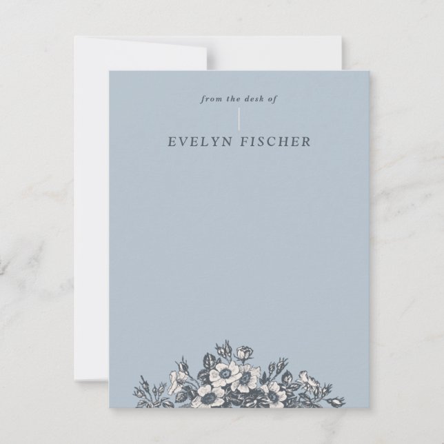 Etched Floral Illustration Stationery - Blue (Front)