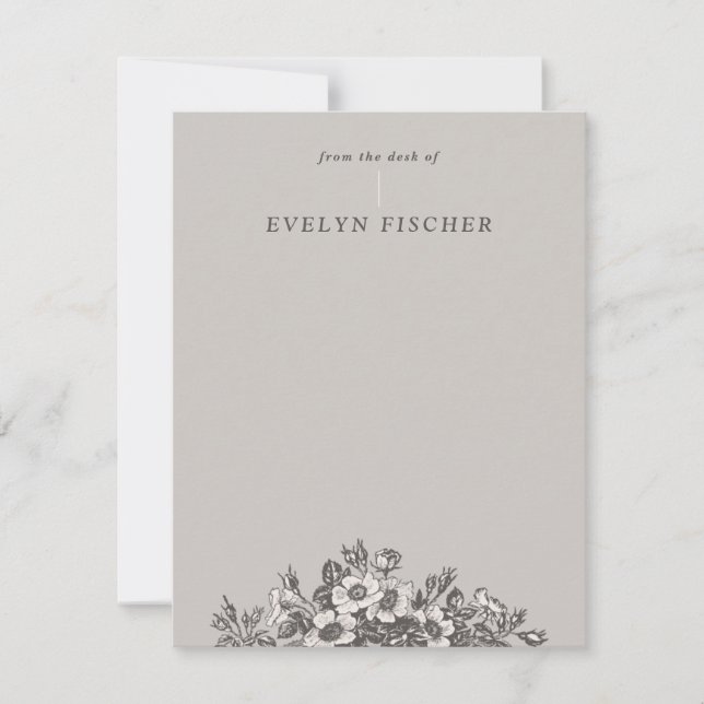 Etched Floral Illustration Stationery - Gray (Front)