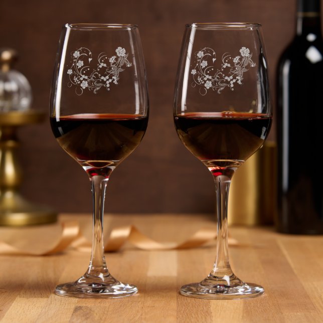 Etched Floral  Wine Glass (Party)