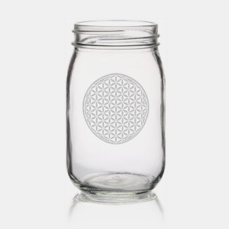 Etched Flower of Life Mason Jar