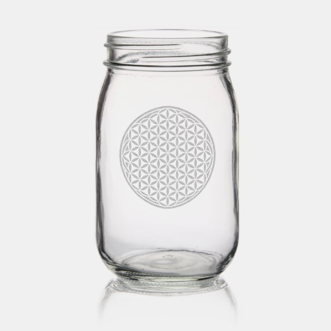 Etched Flower of Life Mason Jar (Glassware)