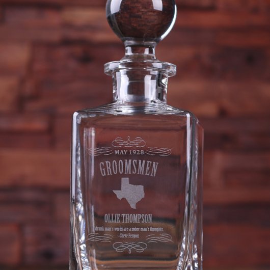 Etched Gift Box & Unique Texas Map Glass Decanter (Front)