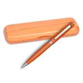 Etched Gift Box with Orange-Coated Ballpoint Pen (Maple Single)