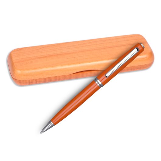 Etched Gift Box with Orange-Coated Ballpoint Pen (Maple Single)