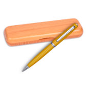 Etched Gift Box with Yellow-Coated Ballpoint Pen (Maple Single)