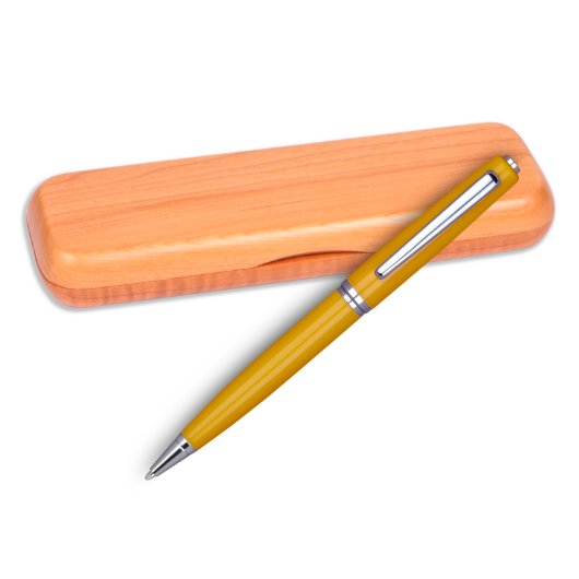 Etched Gift Box with Yellow-Coated Ballpoint Pen (Maple Single)