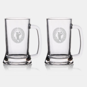 Etched Glass Beer Stein