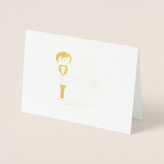 Etched Gold Foil Bride & Groom Wedding Cards (Front)
