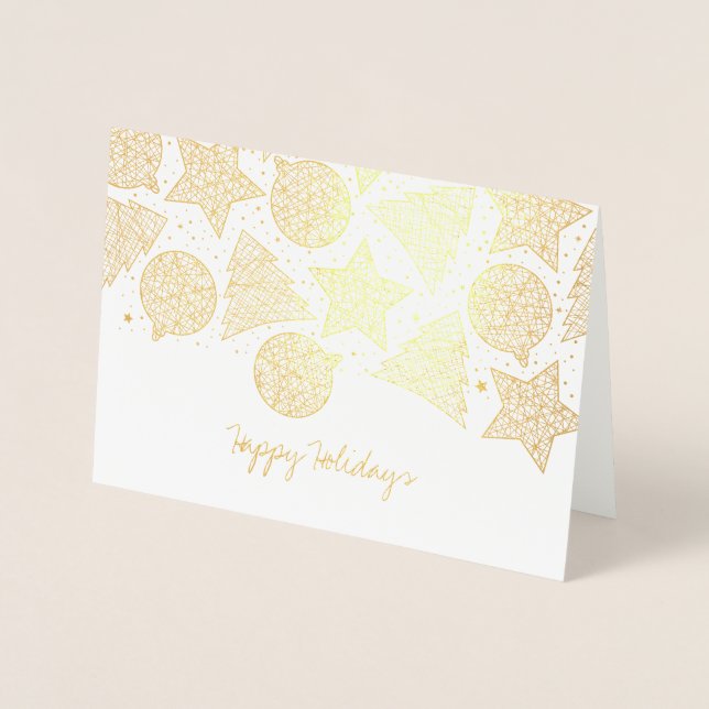 Etched Gold Foil Holiday Pattern Christmas Cards (Front)