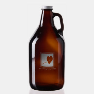 Etched Key to My Heart Amber Growler Glassware