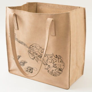 Etched Line-Drawn Violin Custom Monogram Tote