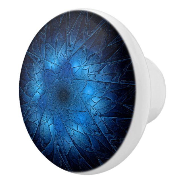 Etched-Look Blue Fractal Star of David Ceramic Knob (Right)