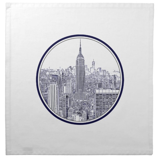 Etched Look NYC Skyline, Round Frame Napkin (Front)