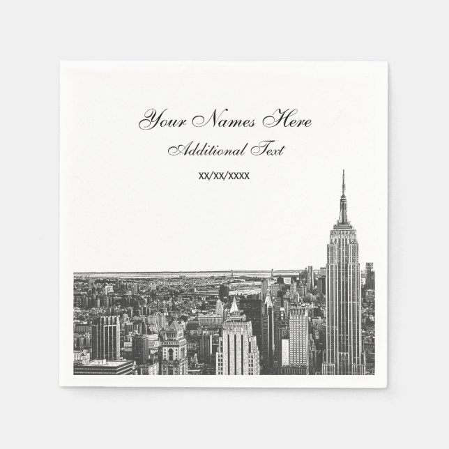 Etched Look NYC Skyline Silhouette, ESB Napkins (Front)