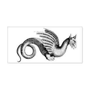 Etched Medieval Fantasy Winged Dragon Wooden Art Rubber Stamp