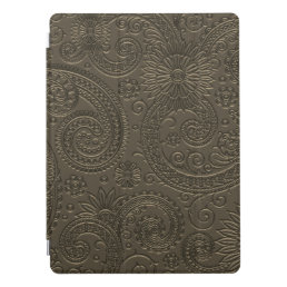 Etched Modern Gunmetal Gray Paisley Floral Pattern iPad Pro Cover