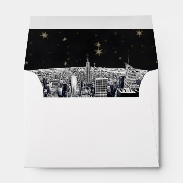 Etched NYC Skyline 2 Black Gold Star Fancy Env 1 Envelope (Back (Bottom))