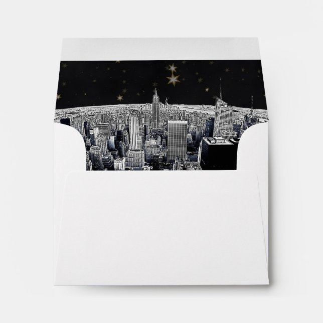 Etched NYC Skyline 2 Black Gold Star Fancy Env 3 Envelope (Back (Bottom))