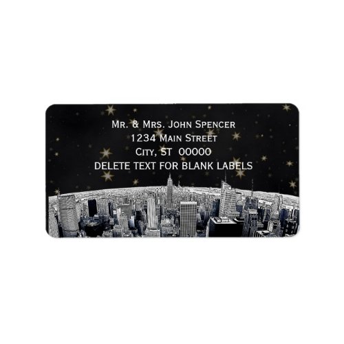 Etched NYC Skyline 2 Black Gold Star H Address Label