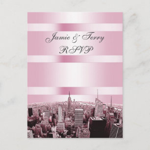 Etched NYC Skyline 2 Black Pink RSVP 1 Invitation Postcard