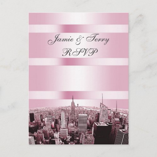 Etched NYC Skyline 2 Black Pink  RSVP 1 Invitation Postcard