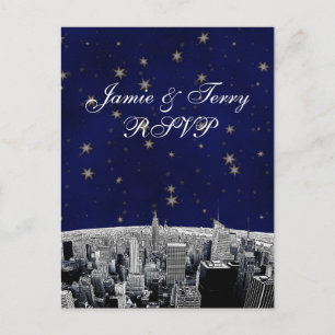 Etched NYC Skyline 2 Black White RSVP 1 Invitation Postcard