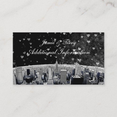 Etched NYC Skyline #2 Black Wht Heart Insert Card Business Cards