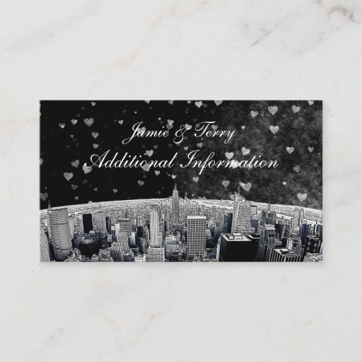 Customizable Etched NYC Skyline #2 Black Wht Heart Insert Card Business Cards