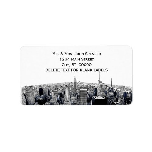 Etched NYC Skyline 2 H Address Label