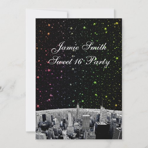 Etched NYC Skyline 2 Rainbow Star Sweet 16 V Cards