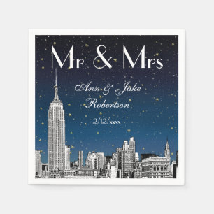 Etched NYC Skyline Blue Starry Wedding #2 Paper Napkins