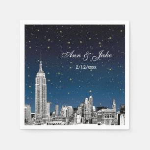 Etched NYC Skyline Blue Starry Wedding Napkins